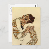 Egon Schiele - Selbstportrait mit kariertes Shirt Postkarte (Vorne/Hinten)