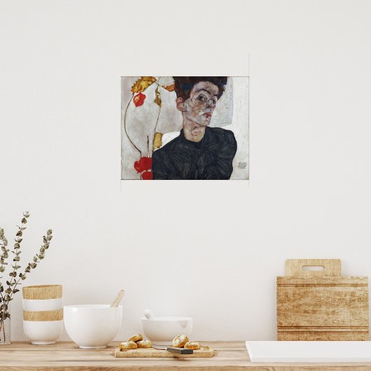 Egon Schiele Selbstportrait mit Physalis Poster (Küche)