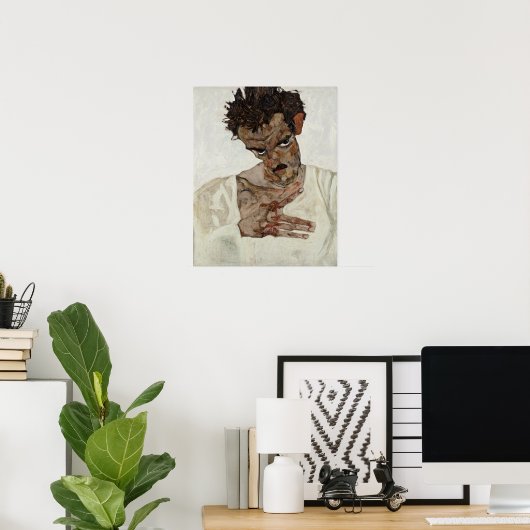 Egon Schiele Selbstportrait mit reduziertem Kopf Poster (Heimbüro)