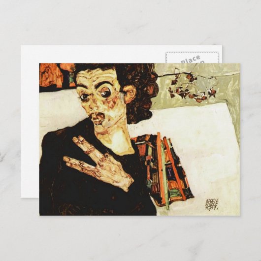 Egon Schiele - Selbstportrait mit schwarzer Vase Postkarte (Vorne/Hinten)