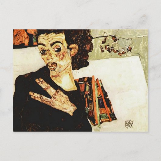 Egon Schiele - Selbstportrait mit schwarzer Vase Postkarte (Vorderseite)