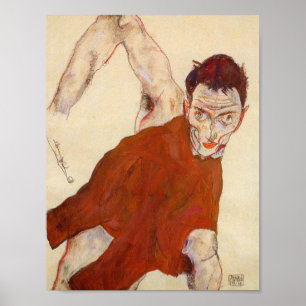 Egon Schiele - Selbstporträt in einem Wams mit rec Poster