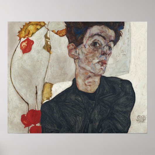 Egon Schiele Selbstporträt mit Physalis Poster (Vorne)
