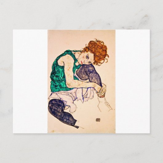 Egon Schiele - sitzende Frau mit Beinen Gezeichnet Postkarte (Vorderseite)