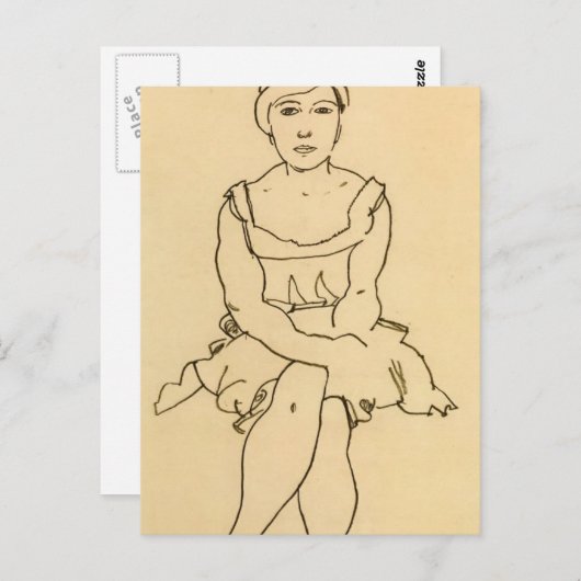 Egon Schiele - Sitzende Frau Postkarte (Vorne/Hinten)