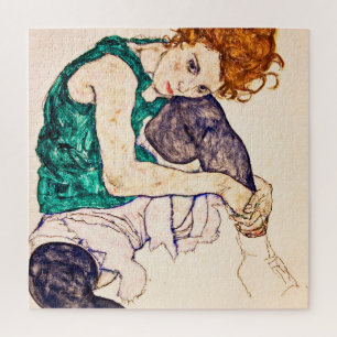 Egon Schiele - Sitzfrau mit den Beinen aufgestellt Puzzle