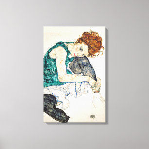 Egon Schiele Sitzgelegene Frau mit Bent Knee Leinwanddruck