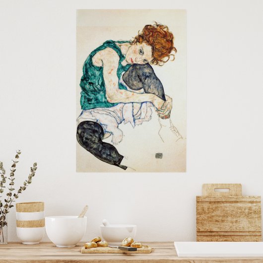 Egon Schiele Sitzgelegene Frau mit Bent Knee Poster (Küche)