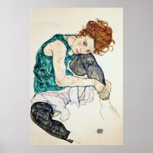 Egon Schiele Sitzgelegene Frau mit Bent Knee Poster (Vorne)