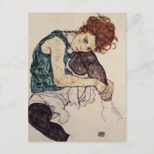 Egon Schiele Sitzplatzierte Frau mit gebleihtem Kn Postkarte