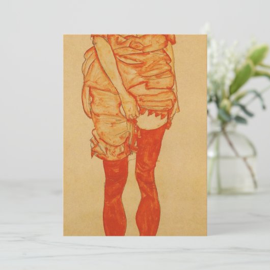 Egon Schiele - Stehende Frau im Rot 1913 Ankündigung (Stehend Vorderseite)