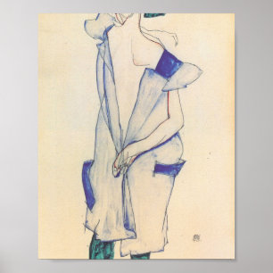 Egon Schiele - Stehendes Mädchen in blau und grün Poster