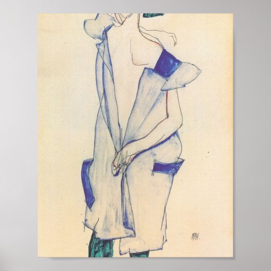 Egon Schiele - Stehendes Mädchen in blau und grün Poster (Vorne)