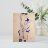 Egon Schiele - Stehendes Mädchen in Blau und Grün Postkarte (Stehend Vorderseite)