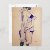 Egon Schiele - Stehendes Mädchen in Blau und Grün Postkarte (Vorne/Hinten)