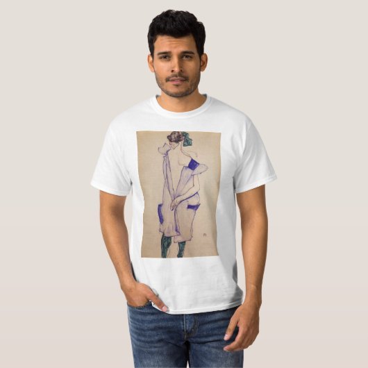 Egon Schiele - Stehendes Mädchen in einem blauen K T-Shirt (Vorne ganz)