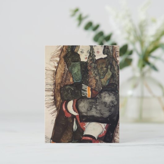 Egon Schiele - Zwei Mädchen auf einer Ringblankett Postkarte (Stehend Vorderseite)