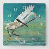 Egret Beach House Art Quadratische Wanduhr (Vorderseite)
