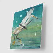 Egret Beach House Art Quadratische Wanduhr (Winkel)