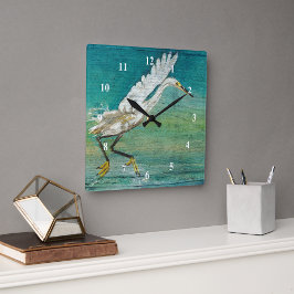 Egret Beach House Art Quadratische Wanduhr