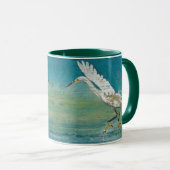 Egret Bird Ocean Aquamarin Art Tasse (VorderseiteRechts)