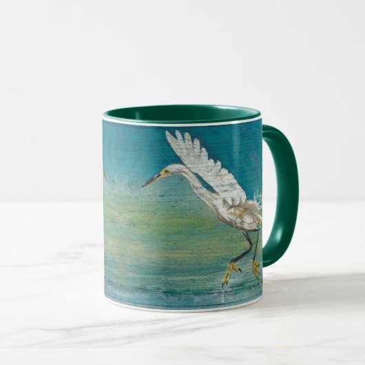 Egret Bird Ocean Aquamarin Art Tasse (VorderseiteRechts)