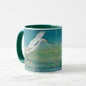 Egret Bird Ocean Aquamarin Art Tasse (Vorderseite Links)