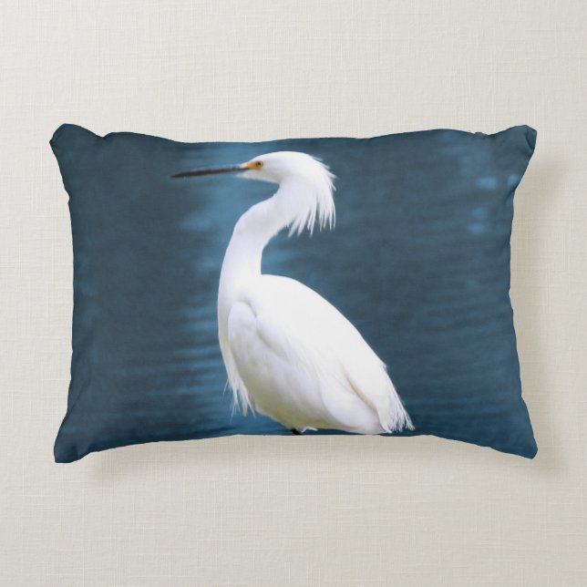 Egret Bird Wall Art Minimalist Nature Coastal Dekokissen (Vorderseite)
