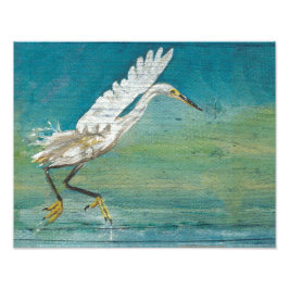 Egret Coastal Bird Ocean Lake Painting Fotodruck