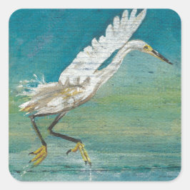 Egret Coastal Bird Ocean Lake Painting Quadratischer Aufkleber
