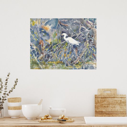 Egret. Farbdruck Poster (Küche)