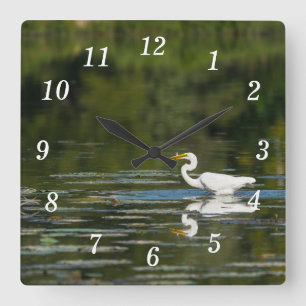 Egret Fish Fish Wall Clock Quadratische Wanduhr