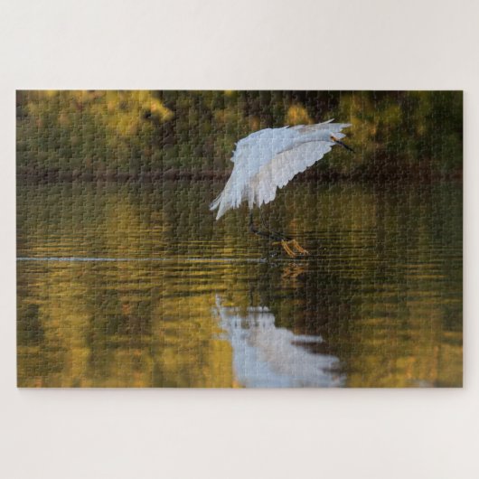 Egret im Flug über den Goldenen Teich Puzzle (Horizontal)