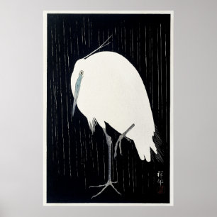 Egret im Regen von Ohara Koson Poster