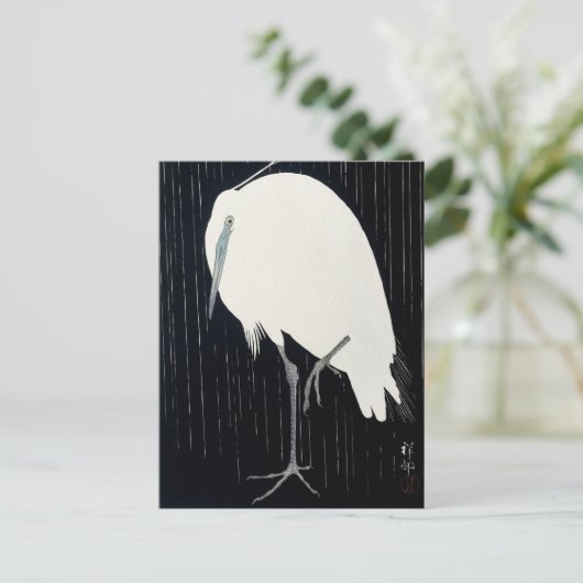 Egret in der Regenmalerei von Ohara Koson Postkarte (Stehend Vorderseite)