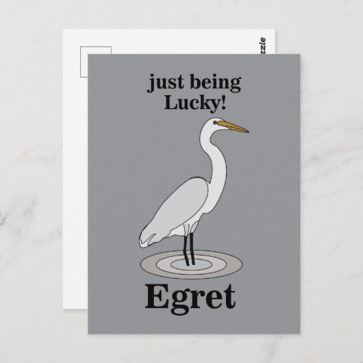 Egret Lucky Bird Postkarte (Vorne/Hinten)