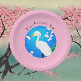 Egret mit Sakura Kirschblüten und Blue Sky Pappteller