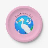 Egret mit Sakura Kirschblüten und Blue Sky Pappteller (Vorderseite)