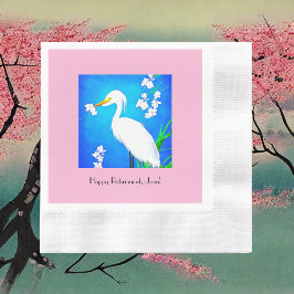 Egret mit Sakura Kirschblüten und Blue Sky Serviette