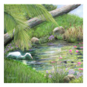 Egret on Pond Fotodruck (Vorne)