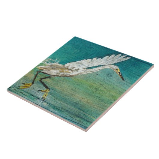Egret Shorebird Beach House Art Fliese (Seite)