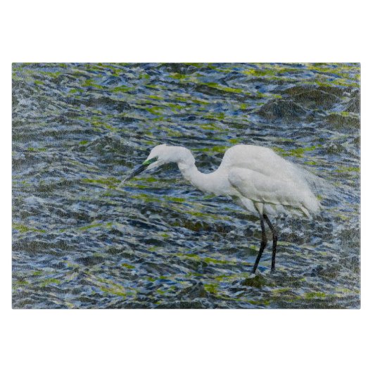 Egret Stork Blue Lake White Bird Schneidebrett (Vorderseite)