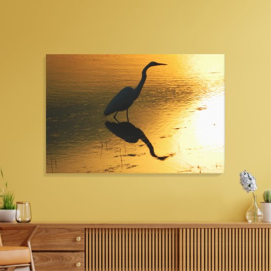 Egret Sunset Wrapped Canvas Print Leinwanddruck (Insitu (Wohnzimmer))