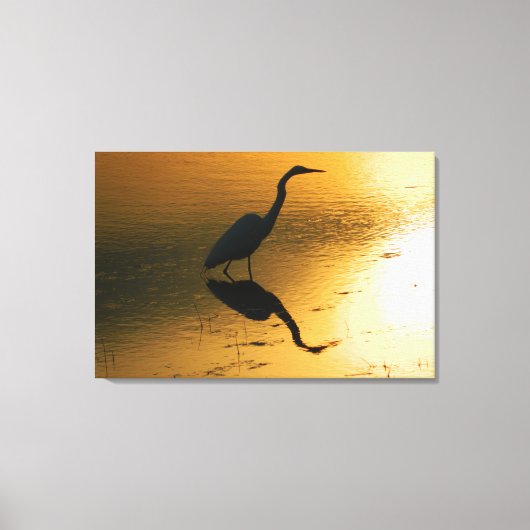 Egret Sunset Wrapped Canvas Print Leinwanddruck (Vorderseite)