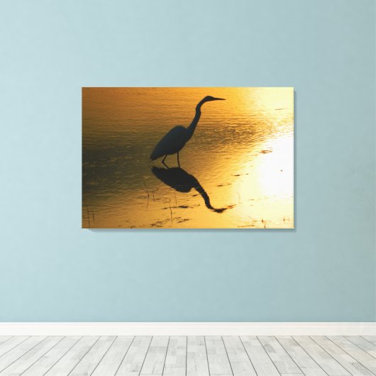 Egret Sunset Wrapped Canvas Print Leinwanddruck (Insitu (Holzboden))