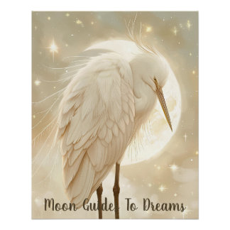 Egret-Vogel-Baby auf dem Mond Poster