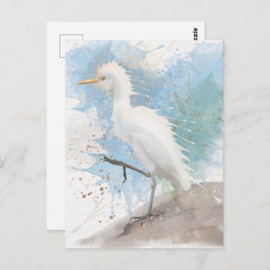 Egret Wasserfarbe Postkarte (Vorne/Hinten)