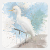 Egret Wasserfarbe Quadratischer Aufkleber (Vorderseite)