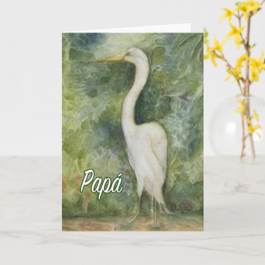 Egret white bird Papa Spanish Birthday Card Karte (Gelbe Blume)