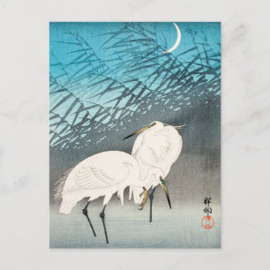 Egrets and Reeds in Moonlight - Ohara Koson - Kuns Postkarte